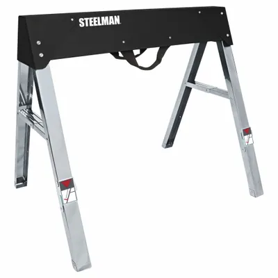 STEELMAN Folding Sawhorse: Fixed Ht, Steel, 25 in Overall Wd - Steel Top Sawhorses