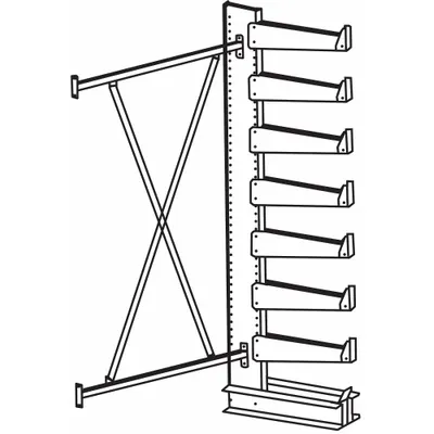 JARKE Cantilever Rack: Add-On, Medium-Duty, 74 3/4 in x 21 1/4 in x 84 in - Medium-Duty Bolt-On Cantilever Rack Kits