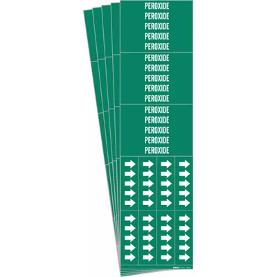 BRADY Pipe Marker: Peroxide, Green, White, Fits 3/4 in and Smaller Pipe O.D. - Peroxide Adhesive Pipe Markers