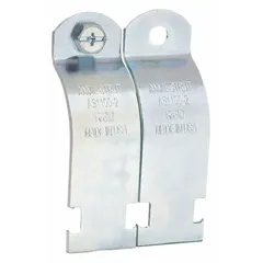 Galvanized steel strut clamp designed to secure conduit to strut channels. Fits 1 1/2 in pipe with a maximum outside diameter of 1 7/8 in. Used for supporting and fastening rigid conduit runs in electrical installations.