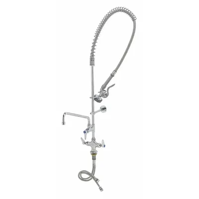 T&S BRASS Pre Rinse Faucet: Deck, Single-Post, 1 Mounting Holes, Brass, Chrome - Pre-Rinse Faucets with Spray Spring Hose