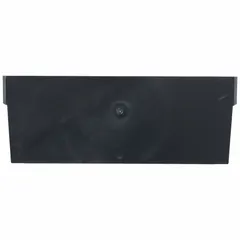 This plastic shelf bin divider from AKRO-MILS measures 7 5/8 in by 2 7/8 in and is finished in black. It is not electrostatic discharge conductive and is designed for use with compatible bins to separate and organize small parts in industrial storage systems.