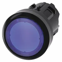 SIEMENS Flush Push Button: Blue, 22 mm Mounting Size, Non-Metallic, Maintained (MPN 3SU1001-0AA50-0AA0)