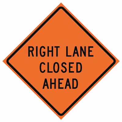 EASTERN METAL SIGNS AND SAFETY Roll Up Traffic Sign: 48 in x 48 in Nominal Sign Size, Polyester/PVC, 0.015 in - Right Lane Closed Ahead Signs