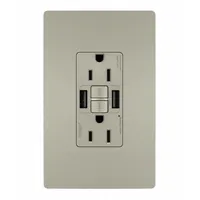 USB Receptacle: Duplex, 5-15R, 2 USB Ports, USB Type A, Nickel, 125V AC, 15 A, GFCI (MPN 1597TRUSBAANIC4)