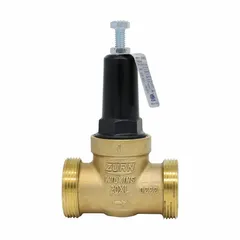 This standard capacity water pressure regulator reduces incoming water pressure to protect plumbing systems. It features 1 in FNPT x FNPT connections, a bronze body, and a maximum operating temperature of 140°F. Low-lead compliant. No union included.