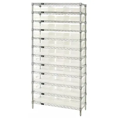 QUANTUM STORAGE SYSTEMS Bin Shelving: 36 in x 18 in x 74 in, 1 Sided, 33 Bins, Open - Wire Stationary Bin Shelving with Open-Front Bins