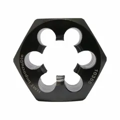 This hex die nut is designed for use with VersaDrive ImpactaDie systems, enabling impact wrench-driven threading operations. It accepts a 3/4"-10 UNC die to create external threads on bolts or rods. Commonly applied in machining, construction, and repair work for industrial maintenance and fabrication.