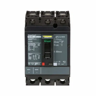 SQUARE D Molded Case Circuit Breaker: 40 A Amps, 25kA at 240V AC, Fixed, Line/Load Lug - H-Frame Square D Molded Case Circuit Breakers