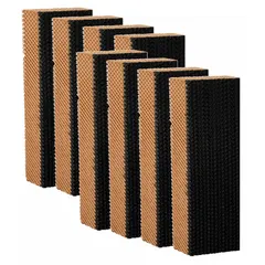 Cellulose-based cooling pads for evaporative cooling systems in agricultural and horticultural settings. Each pad measures 36 inches in height, 12 inches in width, and 6 inches in depth. Pack includes 8 pads.