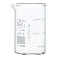 GLOBE SCIENTIFIC Beaker: 30 mL, 1.01 fl oz, A, Low Form, Type I, White, Borosilicate Glass (MPN 8010030)