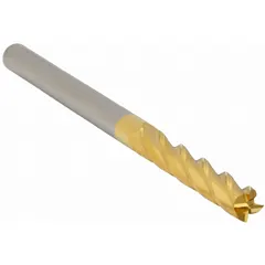 This general purpose carbide square end mill features a TiN coating to reduce friction and heat during machining. With 4 flutes, a 1/4" mill diameter, 1-1/2" length of cut, and 4" overall length, it is suited for milling steel, stainless steel, and cast iron in industrial manufacturing and maintenance applications.