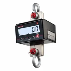 This digital crane scale offers a 6000 lb capacity with +/-0.03% accuracy and 1 kg readability in kilogram units. It features a steel housing and a wireless remote indicator for convenient operation. Includes four AA batteries. Suitable for suspended weighing in industrial material handling and manufacturing environments.