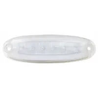 Red LED oval clearance light for marking vehicle width and height limits. Surface mount with hole mount type, blunt cut wire connection, and SAE P2 lens code