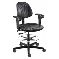 BEVCO Drafting Chair: Black, Plastic Material, Adj Arms Arm, 19 1/4 in Seat Wd, 17 1/2 in Seat Dp (MPN 7501D-AA-3750S/5)
