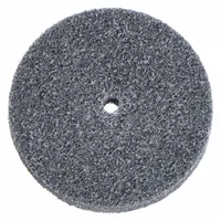 This SCOTCH-BRITE XL-UW unitized wheel is 1 inch in diameter and 1 inch wide with a 3/16 inch arbor hole. It uses fine, soft (2) silicon carbide abrasive for final finishing of stainless steel and nickel alloys. The wheel provides a consistent, uniform surface finish on welds, edges, and contours without altering part geometry