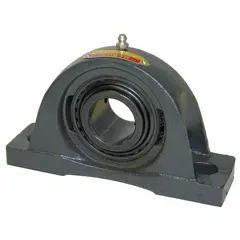 This SEALMASTER pillow block ball bearing supports rotating shafts in machinery such as conveyors, fans, and pumps. It features a cast-iron housing and set-screw locking for secure shaft mounting. Designed for inch-system applications, it has a 2-1/4 in shaft height and 5/8 in mounting bolt size.
