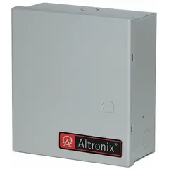 Steel-enclosed power supply board accepting 115V AC input and providing 24Vac output. Used to power access control systems, security equipment, and industrial control panels requiring a regulated 24Vac source.