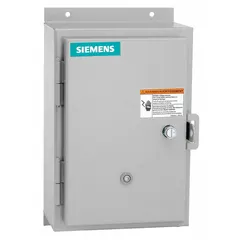 This enclosed non-reversing starter provides motor starting and stopping with electronic overload protection. It features 3 poles, NEMA Size 0, 18 A rating, and a 480V AC coil. The unit includes screw terminals, a pilot light, and two 1NO auxiliary contacts. Suitable for three-phase motor control applications such as pumps, conveyors, and fans.