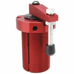 This threaded-body air-powered swing clamp from DE-STA-CO provides 67 lbf clamping force with a left-hand swing. It features a 1/8 in NPT air connection and a threaded body with 2-1/4"-12 thread size. Suitable for industrial fixturing and workholding applications such as machining, welding, or assembly.