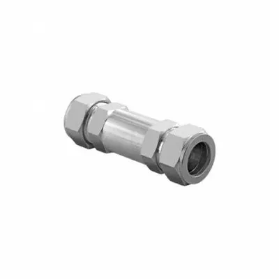 HAM-LET Check Valve: Poppet, Inline Valve Body, 1/4 in Pipe Size, Let-Lok x Let-Lok - Stainless Steel Instrumentation Poppet Check Valves