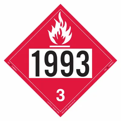 LABELMASTER Flammable Liquid Placard: 1993, 10 3/4 in x 10 3/4 in, 10 3/4 in Label Ht - Class 3: Flammable Liquids