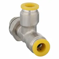 PARKER Push-Fit Tee Fitting: 6 mm OD x 6 mm OD x 1/8 in Pipe Size, Brass, 20 29/32 mm Overall Lg (MPN 171PLP-6M-2G)