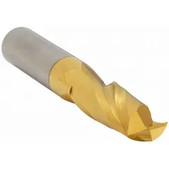 General purpose carbide square end mill with TiN coating for reduced friction and heat. Features 2 flutes, 9/16" mill diameter, and 1-1/4" length of cut. Suitable for milling metals, plastics, and composites in fabrication and maintenance applications.