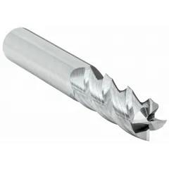 Carbide square end mill with 3/8" cutting diameter, 1" length of cut, and 2-1/2" overall length. Four-flute design for efficient chip evacuation and fine surface finish. Suitable for slotting, profiling, and contouring in steel, stainless steel, and cast iron.