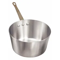 Aluminum sauce pan with straight body and riveted steel handle finished with chrome plating. NSF certified for commercial foodservice use. Suitable for heating and cooking sauces, soups, and liquids in high-volume kitchen environments.