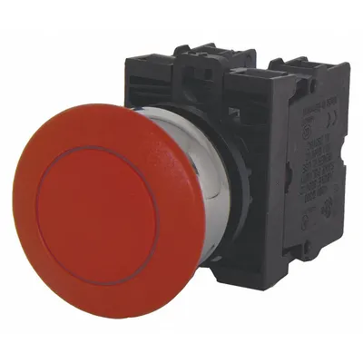 EATON Mushroom Head Push Button: Non-Illuminated, Mushroom Head Profile, Metallic - Mushroom-Head Push Buttons