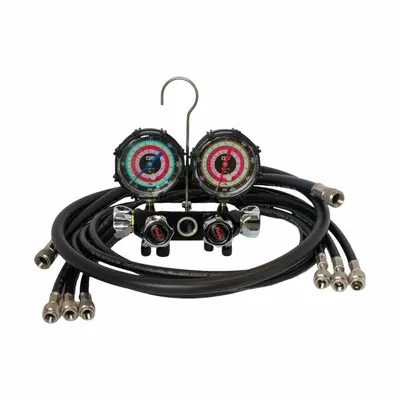 BLACKMAX Refrigerant Manifold Set: 4 Valves, 3 Hoses, Series Blackmax - Analog Manifolds