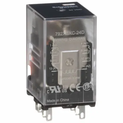 SCHNEIDER General Purpose Relay: Socket Mounted, 12 A Current Rating, 24V DC, DPDT - Socket-Mounted Relays