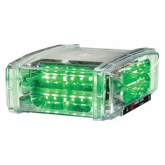 SAE J845 Class 1 mini light bar for warning applications on emergency and industrial vehicles. Features a permanent screw mount, pigtail electrical connection, and aluminum housing. Suitable for use in construction, mining, and utility fleets.