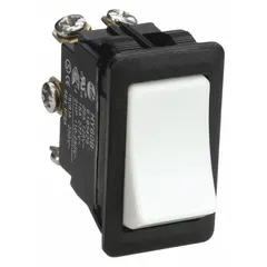 General purpose rocker switch with DPDT contact form and On/On function. Rated 2 hp for motor and equipment control in industrial panels and machinery. Suitable for on/off switching of pumps, conveyors, and HVAC systems.