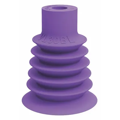 PIAB Vacuum Pad: Plain Pad without Adapter, 30 mm Pad Dia, Thermoplastic Elastomer - Multi-Bellows Type Packaging Industry Vacuum Pads