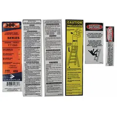 This label kit is a replacement part for Louisville Ladder models FT1008, 33J677, 33J678, 33J681, 33J767, 36Y485, 36Y486, and 36Y487. It includes safety labels to replace worn or missing ones, helping maintain legibility and compliance on job sites.