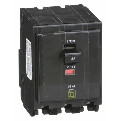 SQUARE D Miniature Circuit Breaker: 45 A, 120/240V AC, Three Phase, 10kA at 120/240V AC - QO Series, Plug-In Square D Miniature Circuit Breakers