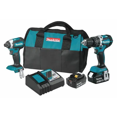 MAKITA Cordless Tool Combination Kit: 2 Tools, Hammer Drill/Impact Driver, 18 V DC Volt - Makita 18V Cordless Tool Combination Kits