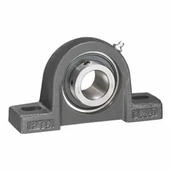 This food-grade pillow block ball bearing mounted unit has a 25 mm bore and uses set-screw locking for shaft attachment. It features a 36.5 mm shaft height and a 3/8 mounting bolt size in metric measurement. Suitable for use in conveyor systems and processing equipment where washdown environments are common.
