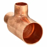 Wrot copper sweat fitting tee with cup x cup x cup connections. Used to branch or combine copper tubing in plumbing and piping systems. Main run accepts 1 1/2 in CTS, branch accepts 3/4 in CTS. Installed by soldering