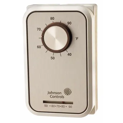 JOHNSON CONTROLS Line Volt Mechanical Tstat: Heat or Cool, Auto, 40° to 90°F, Exposed Dial - Analog Thermostats