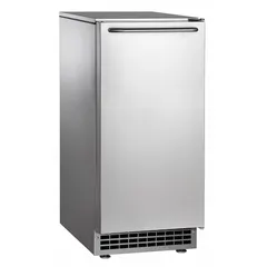 This SCOTSMAN undercounter ice machine produces 64 lb of ice per day and is air cooled. It measures 34 3/8 in high by 14 7/8 in wide, finished in silver. Suitable for installation under counters in commercial kitchens, bars, and hospitality settings.