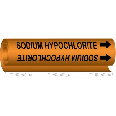 BRADY Pipe Marker: Sodium Hypochlorite, Orange, Black, Fits 1/2 to 1 3/8 in Pipe O.D. - Sodium Hypochlorite Wrap-Around Pipe Markers
