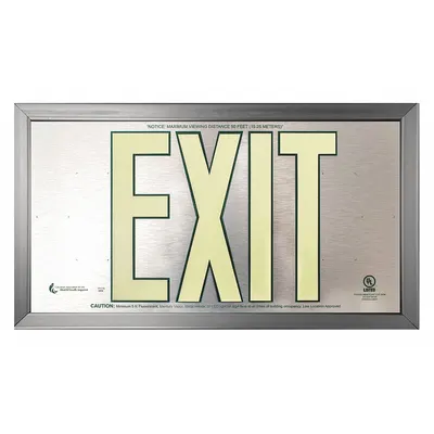 ABILITY ONE Photoluminescent Exit Sign with Frame, Wall Mount: Aluminum - Exit Signs