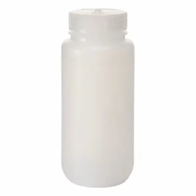 NALGENE Laboratory Bottle: LDPE, 500 mL, 16 fl oz, Closure Included, Natural, 53 mm - LDPE Wide Mouth Round Lab Bottles