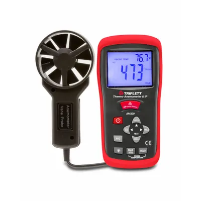 TRIPLETT Anemometer: 1 fpm Air Velocity Resolution, Rotating Vane, Air Flow/Air Velocity/Temp - Rotating Vane Air Velocity Meters