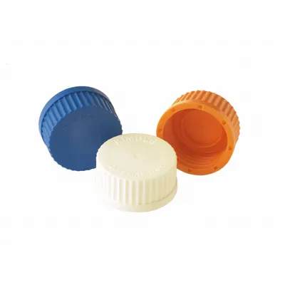 KIMBLE Cap: 54 mm Dia, Blue, Polypropylene, Unlined, GL45 Screw Closure Size, Autoclavable - Screw On Caps