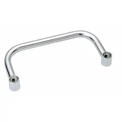 This push handle is designed for use with Super Erecta wire shelving systems. It attaches to shelving units to facilitate manual movement of loaded carts in storage and material handling environments. Constructed of steel with a chrome finish, it measures 18 inches by 7 inches by 1.5 inches.