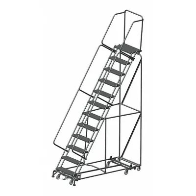 BALLYMORE Rolling Ladder: 10 ft Platform Ht, Unassembled, Steel, Wt-Actuated Step Lock - Steel Weight-Actuated Auto-Lock All-Direction Ladders